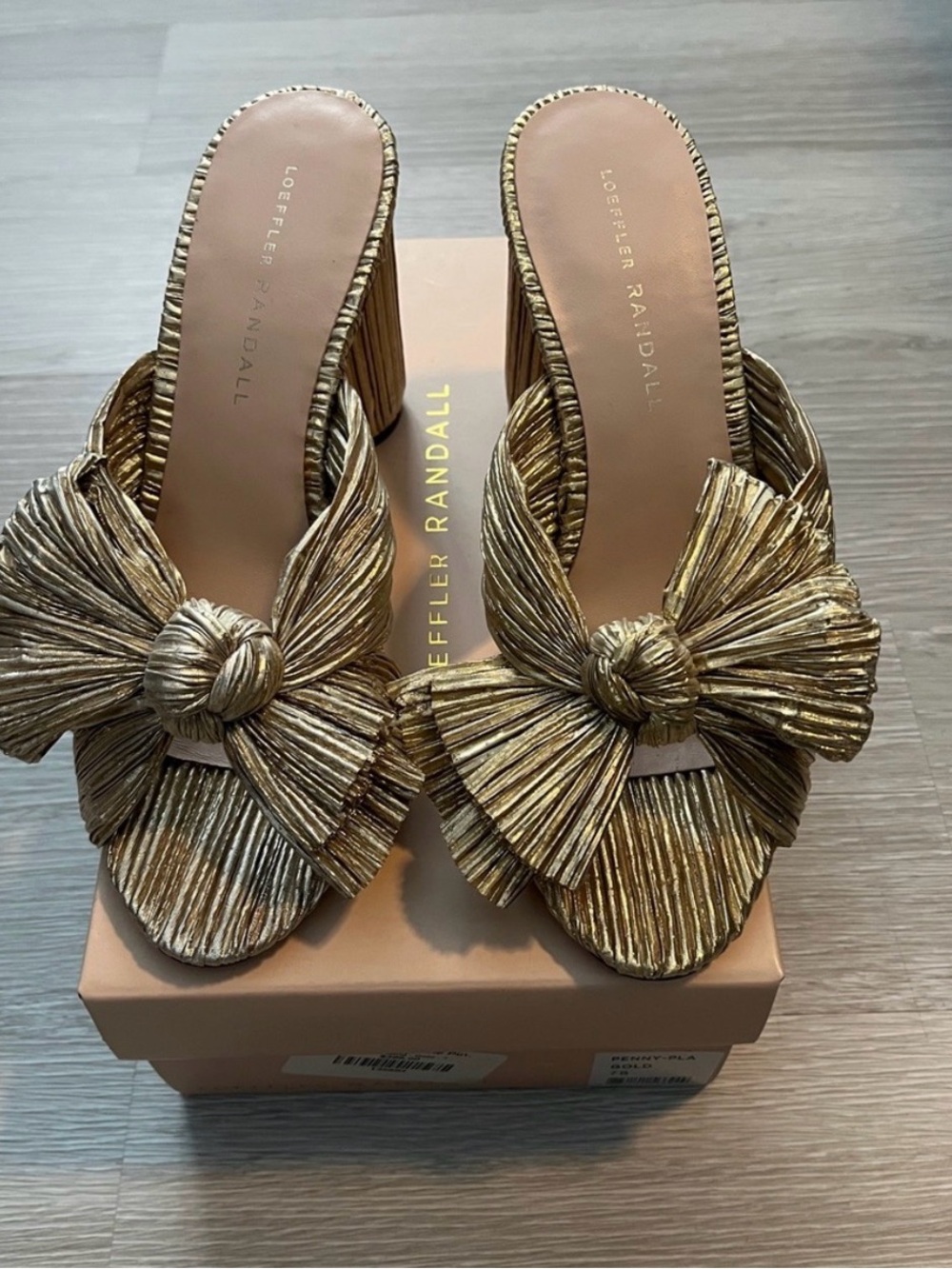 Loeffler Randall Metallic Gold Knotted Bow Slide Mules